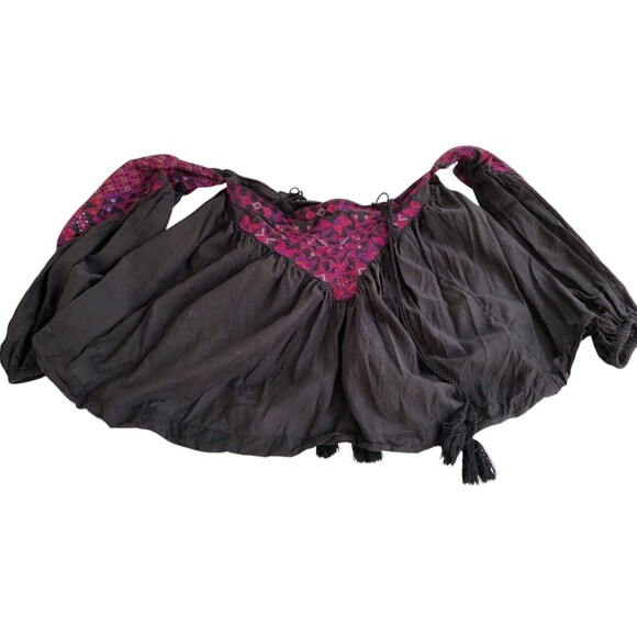 Free People Black Purple Open Shoulder Long Sleeve Top/Blouse size M - Picture 9 of 12